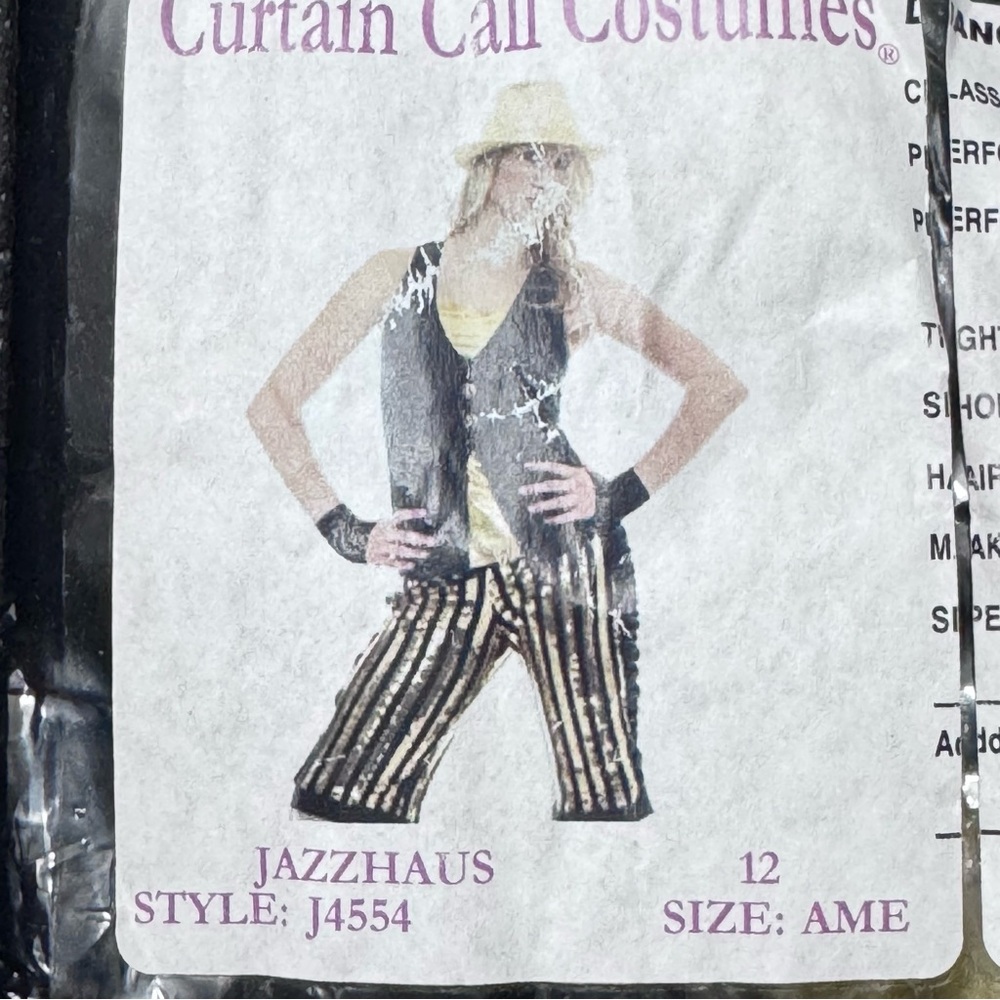 Jazz Dance Costume Black Gold Sequin Vest & pants Halloween Dance Women’s Sz M